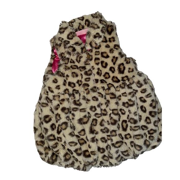 Kids Headquarters Size 4 Faux Fur Leopard Vest with Pink Satin Lining - Picture 4 of 7